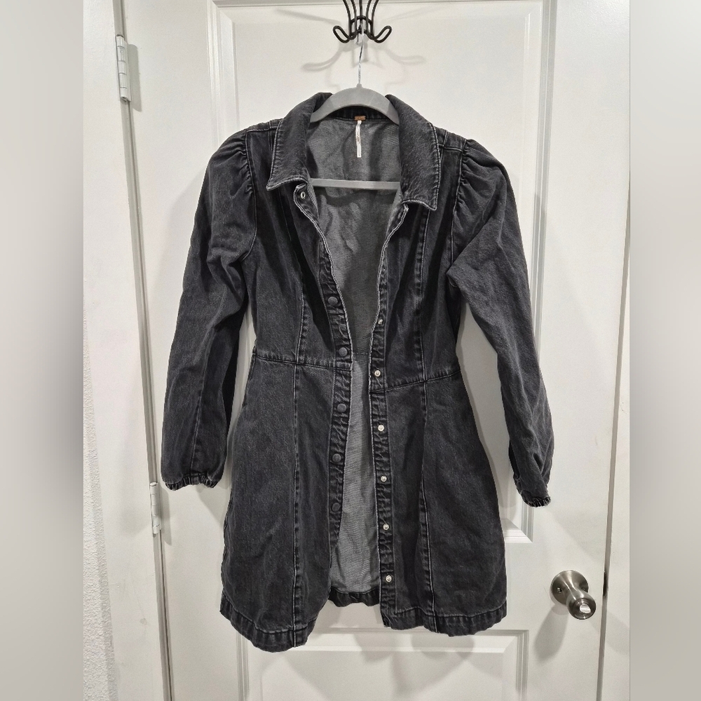Free People Mia faded black denim long sleeved western style dress EUS size M